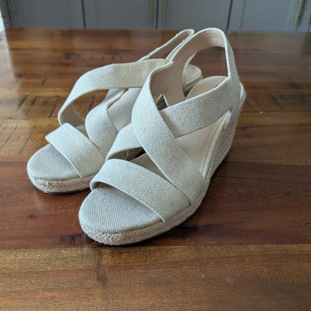Lucky Brand Cliesa Espadrille Wedge Beige Metallic Slingback 9M Shimmer Coastal